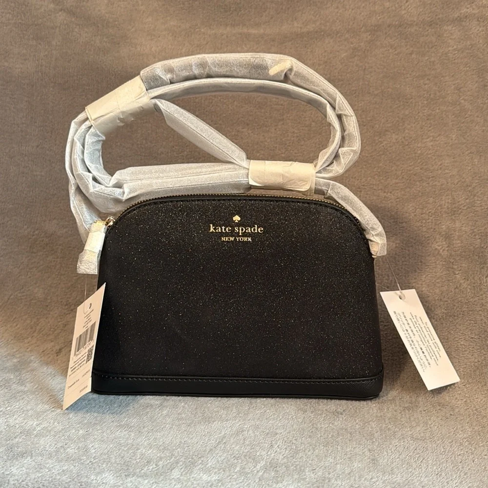 ♠️KATE SPADE♠️Black Glitter Tinsel Small Dome Shoulder Crossbody/NWT